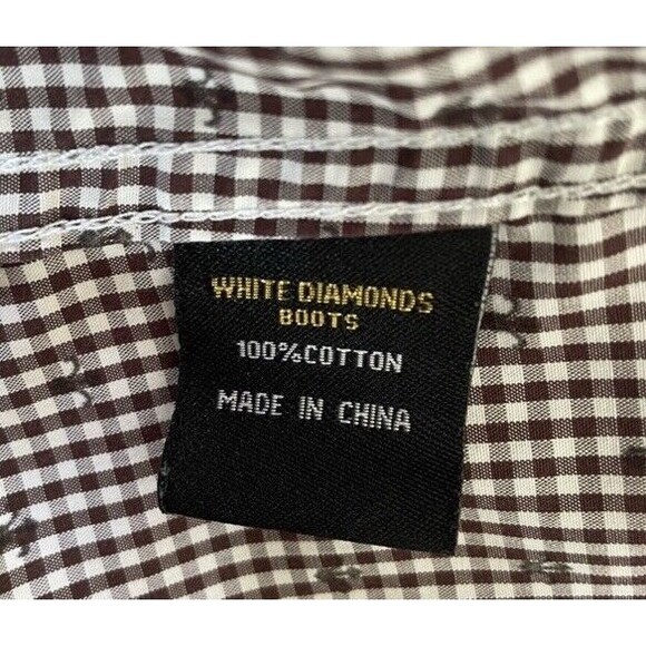 White Diamonds Boots Long Sleeve Snap Shirt Brown Western Wear MEDIUM - Picture 5 of 8